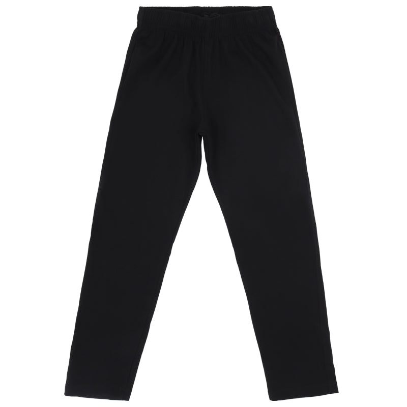 Black kids thermal leggings with elastic waistband, soft and comfortable winter wear.
