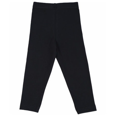 Black kids cotton leggings with elastic waistband, full length, flat lay on white background