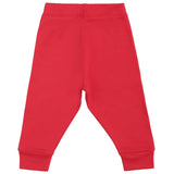 Red kids thermal leggings with elastic waistband, soft fabric, full length