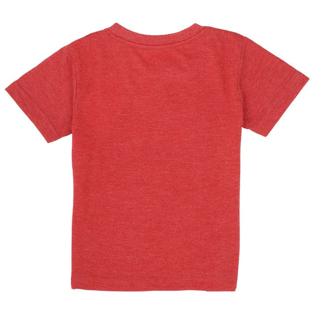 Back view of plain red kids short sleeve t-shirt, soft cotton fabric