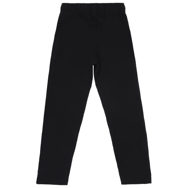 Black kids thermal leggings with elastic waistband, displayed on white background