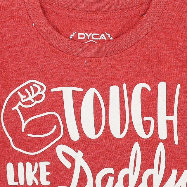 Red kids t-shirt with 'Tough Like Daddy' and flexed arm graphic in white print