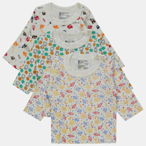 Set of three long-sleeve kids innerwear shirts with colorful cartoon prints