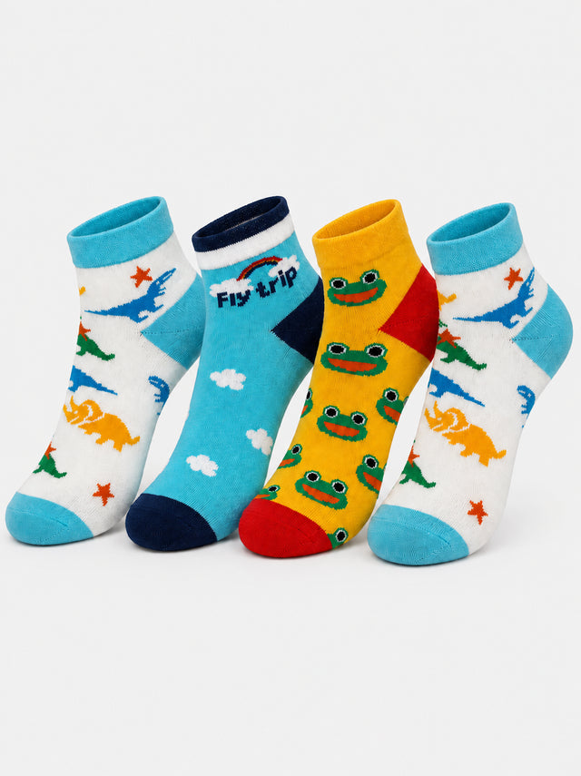 Boys Ankle Length Cotton Socks with Antibacterial Finish, Moisture Wicking Comfort and Sports Casual Use - Pack of 4