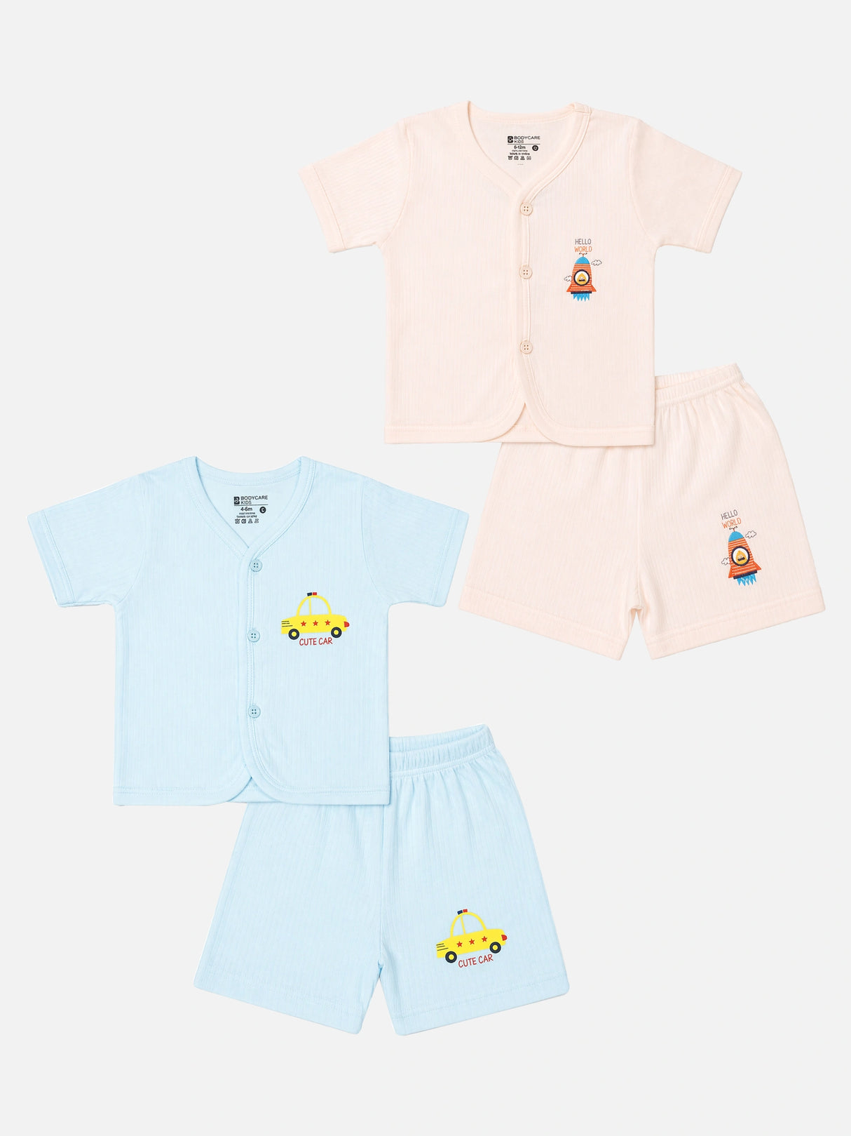 Baby Cotton Rich Front Open Half Sleeves Rib Short Suit for Everyday Comfort, Easy Dressing and Regular Wear