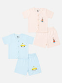 Baby Cotton Rich Front Open Half Sleeves Short Suit Solid Rib