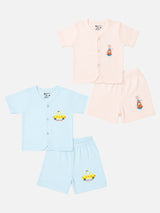 Baby Cotton Rich Front Open Half Sleeves Short Suit Solid Rib