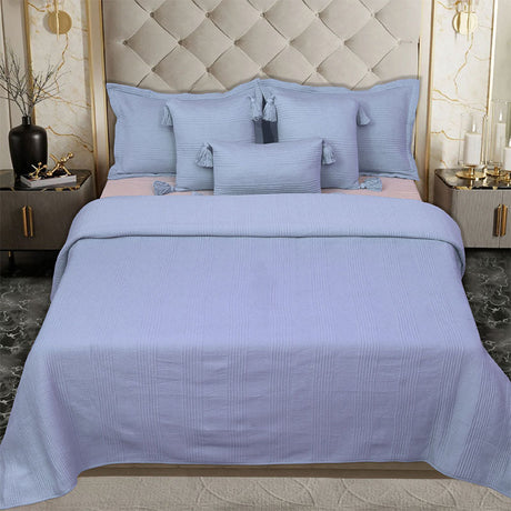 BodyComfy 100% Cotton Hosiery King-Size Fitted Bedcover – Checkered Block Texture