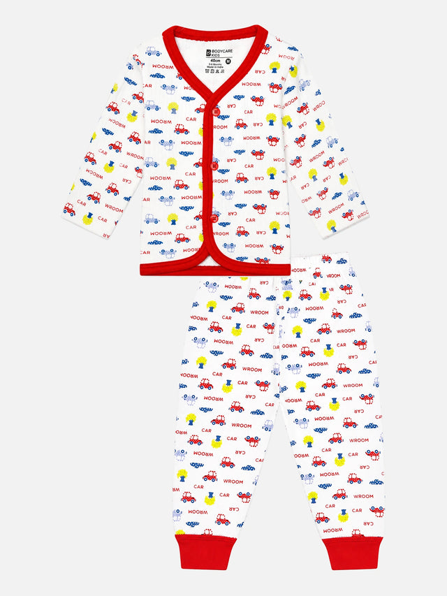 Unisex Front Open Thermal Suit with Full Sleeves Top and Bottom for Baby Winter Wear and Sleep Comfort