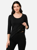 Women Thermal Top with Fur Fleece Inside and Three Quarter Sleeves, High Warmth Winter Innerwear - Pack of 1