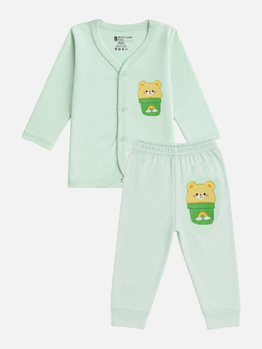 Baby Cotton Rich Front Open Full Sleeves Pajami Suit