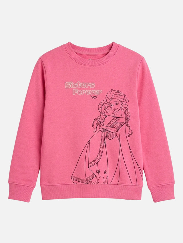 Girls Full Sleeves Princess Printed Sweatshirt with Round Neck for Everyday Casual Wear and Easy Comfort