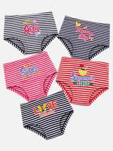Striped girls' innerwear multipack with colorful prints and positive phrases
