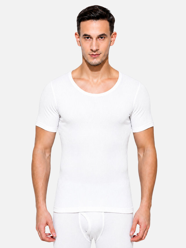 Men Antibacterial Thermal Top with Round Neck and Half Sleeves for Winter Base Layering and Cold-Weather Comfort