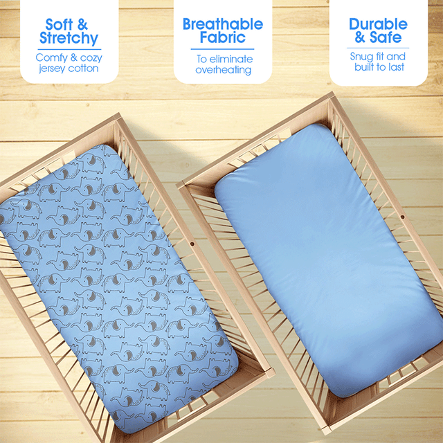Elephant Blue Fitted Cot Sheet Pack of 2 - Bodycare