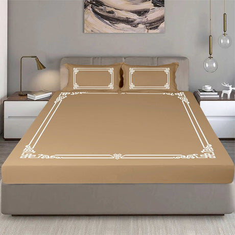 King Size Cotton Fitted Bedsheet Camel Beige