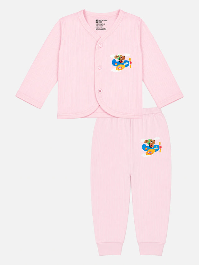Unisex Baby Front Open Full Sleeve Thermal Set with Top and Bottom for Winter Wear and Cold-Weather Comfort - Pack of 1