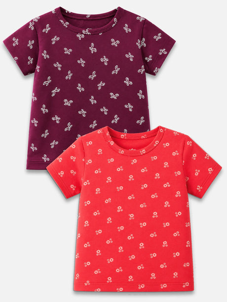 Girls 100% Cotton T-Shirt Round Neck Half Sleeves Pack of 2