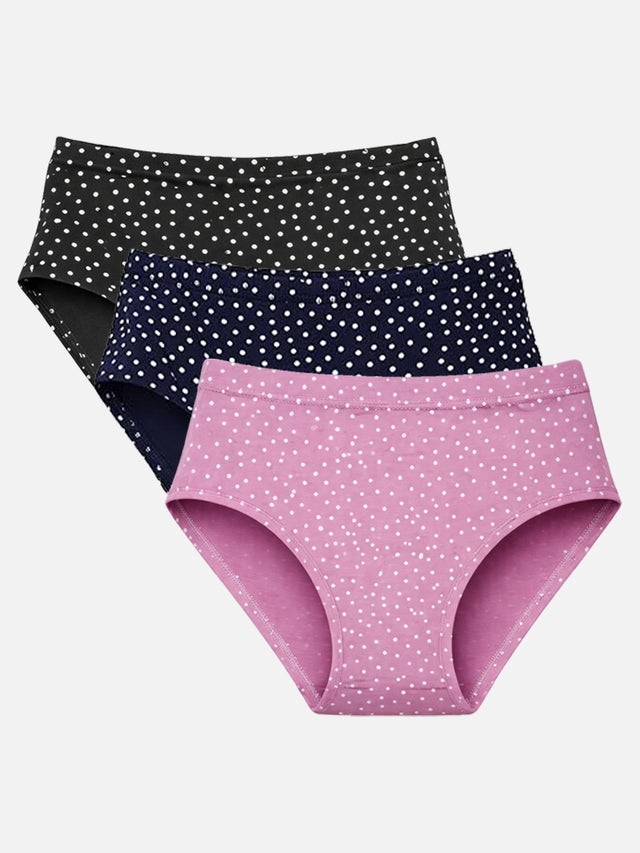 Girls Cotton Spandex Panty with Inner Elastic, Mid Waist Fit and Full Coverage for Everyday Comfort - Pack of 3