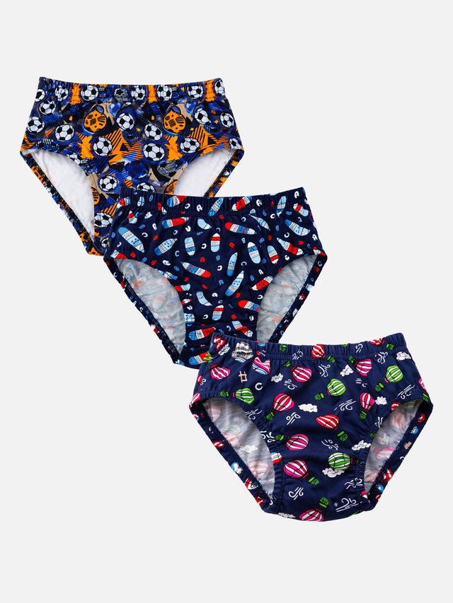 Boys 100% Cotton Innerwear Brief Inner Elastic for Everyday Innerwear Comfort, Secure Fit and Regular Use - Pack of 3