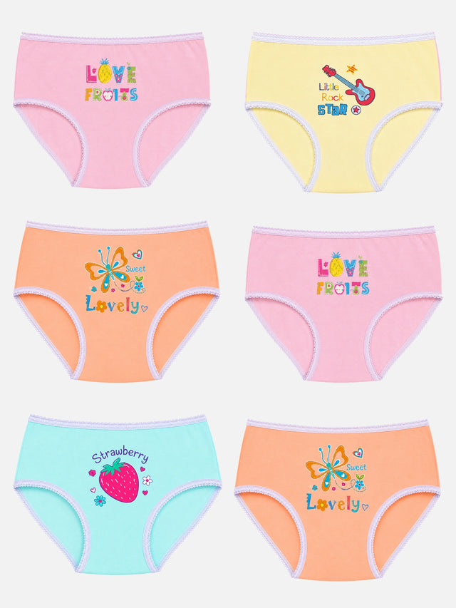 Baby Girls Cotton Printed Panty with Top Elastic Waistband for Comfortable Innerwear Essentials - Pack of 6