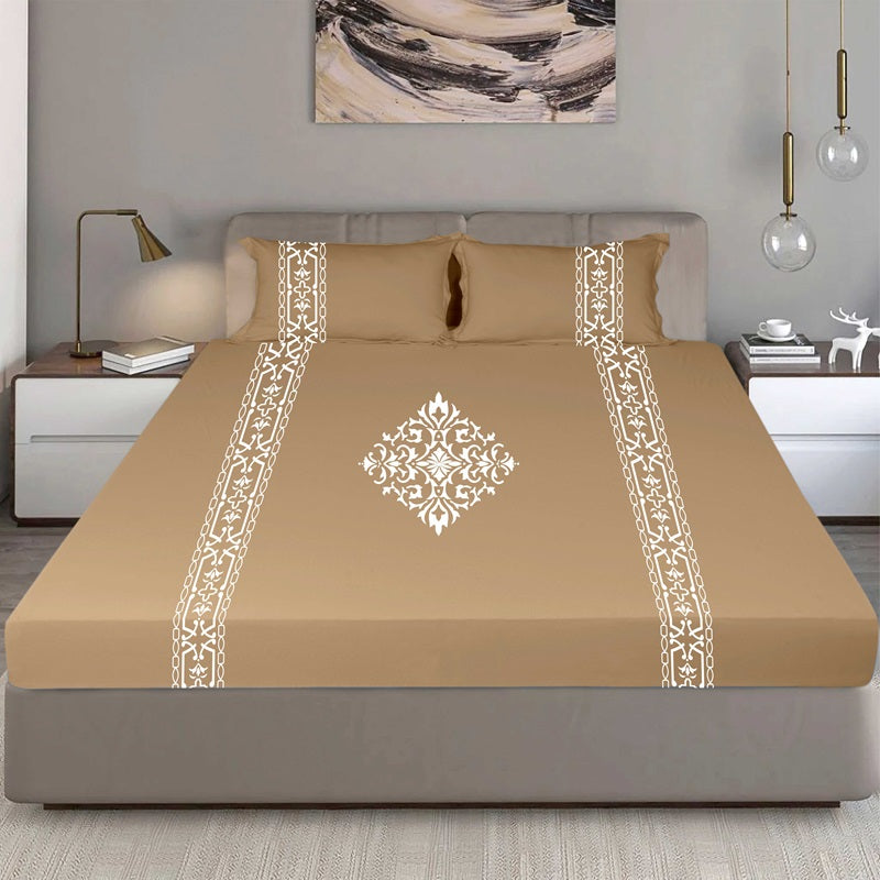 King Size Cotton Fitted Bedsheet Applique Print - Bodycare
