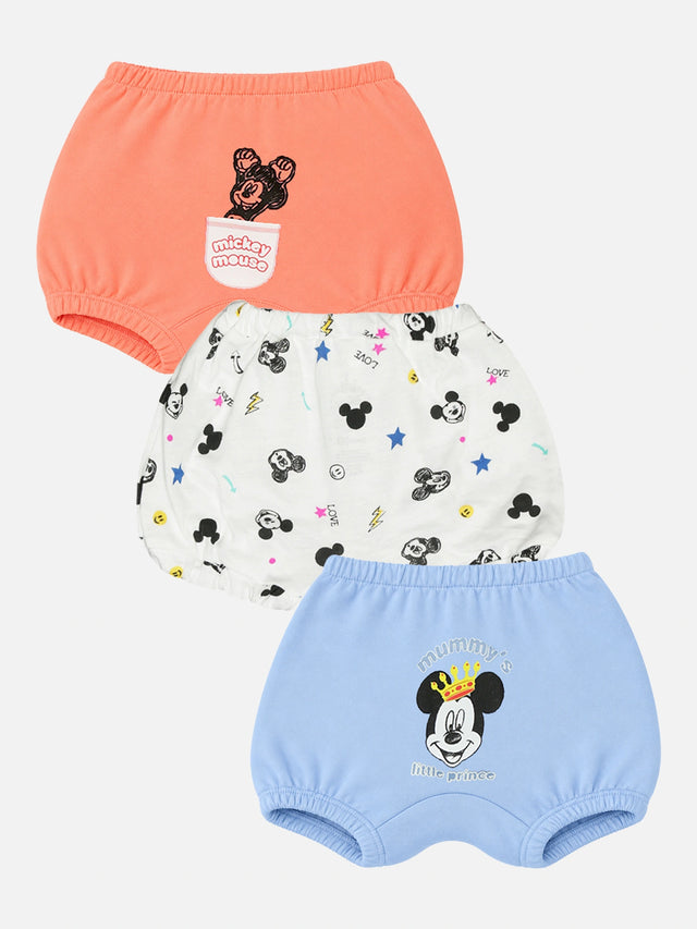 Baby Mickey and Friends 100% Cotton Bloomer with Inner Elastic for Everyday Innerwear Comfort - Pack of 3