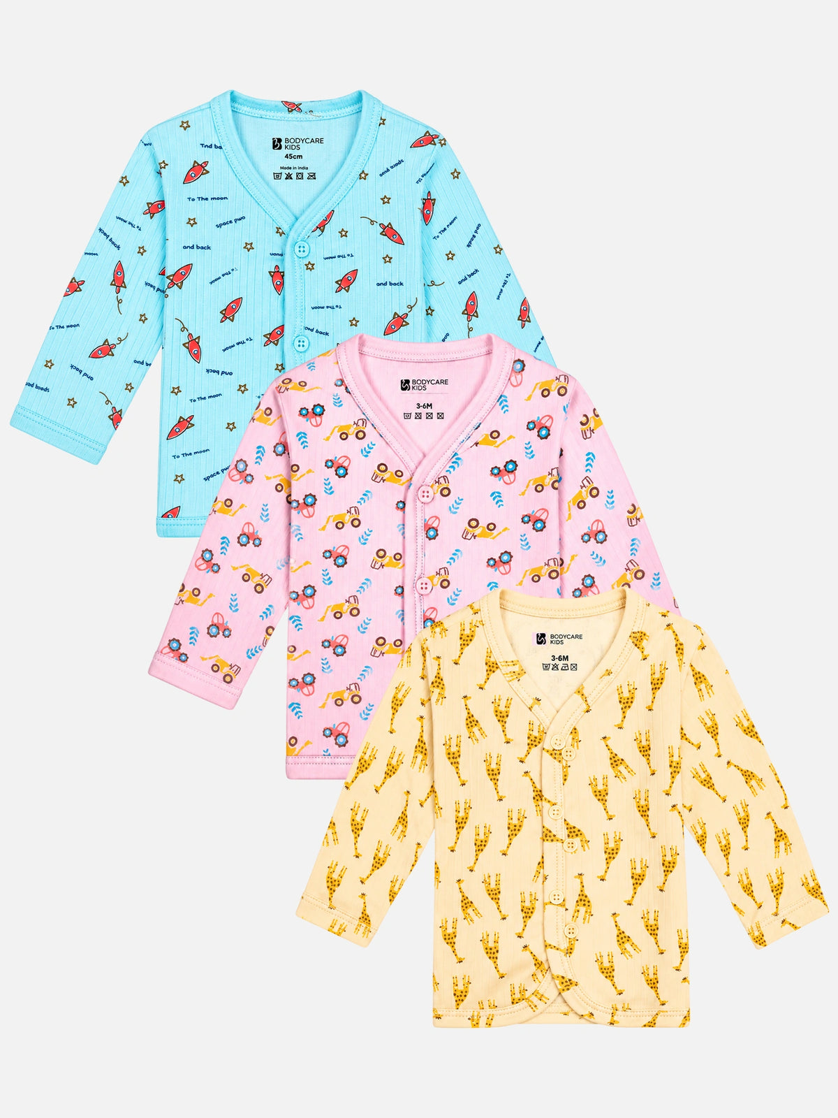 Unisex Baby Thermal Front Open Full Sleeve Top for Winter Wear, Warm Layering and Easy Dressing - Pack of 3