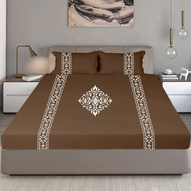 King Size Cotton Fitted Bedsheet Applique Print - Bodycare