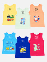 Baby Boys 100% Cotton Sleeveless Round Neck Vest for Everyday Innerwear Comfort and Regular Use - Pack of 6