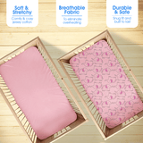 Bodycomfy 100% Cotton Hosiery Fitted Cot Sheet Pack of 2 - Solid Pink and Elephant Print