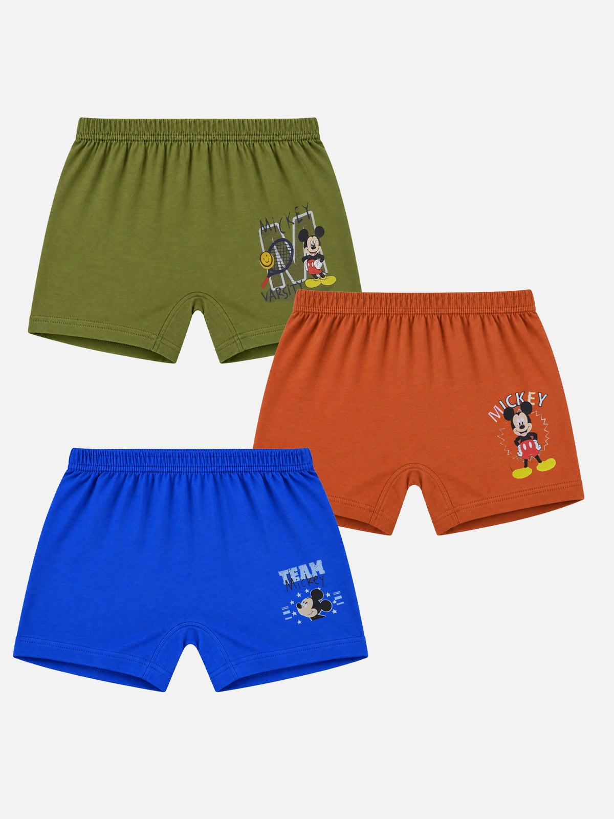 Unisex Mickey & Friends 100% Cotton Baby Trunks with Inner Elastic Support for Everyday Innerwear Comfort - Pack of 3