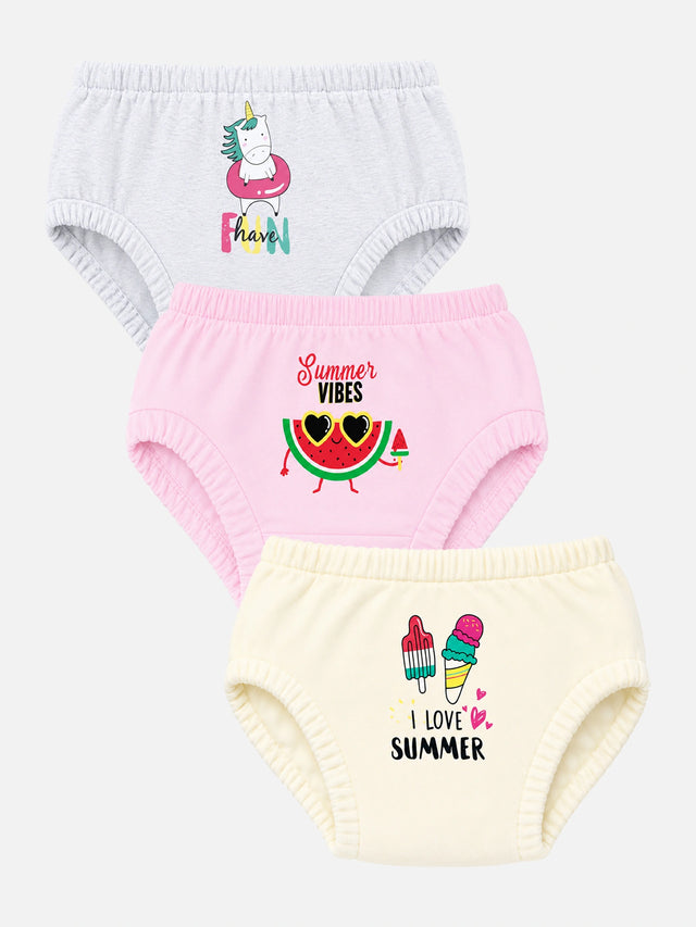 Baby Girls 100% Cotton Innerwear Panty Solid for Everyday Innerwear Comfort, Secure Fit and Regular Use - Pack of 3