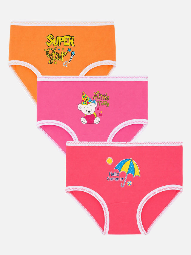 Girls Printed Innerwear Panty with Top Elastic for Everyday Comfort, Easy Fit and Wardrobe Essentials - Pack of 3