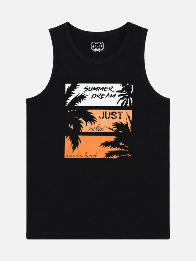 Men Cotton Printed Sleeveless T-Shirt with Round Neck, Tank Top Styling and Regular Fit for Casual Wear Comfort