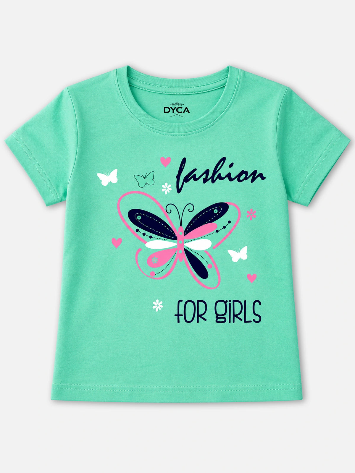 Girls 100% Cotton Typographic Printed Round Neck Half Sleeve T-Shirt for Everyday Casual Wear and Regular Wardrobe Use