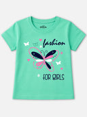Girls 100% Cotton Typographic Printed Round Neck Half Sleeve T-Shirt for Everyday Casual Wear and Regular Wardrobe Use