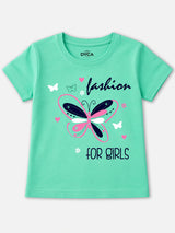 Girls 100% Cotton Typographic Printed Round Neck Half Sleeve T-Shirt for Everyday Casual Wear and Regular Wardrobe Use
