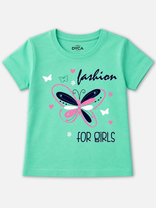 Girls 100% Cotton Typographic Printed Round Neck Half Sleeve T-Shirt for Everyday Casual Wear and Regular Wardrobe Use