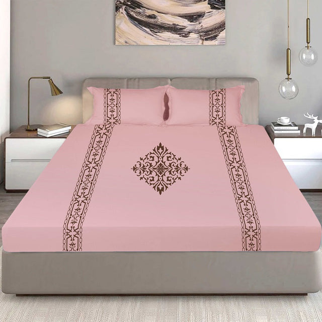 King Size Cotton Fitted Bedsheet Applique Print - Bodycare