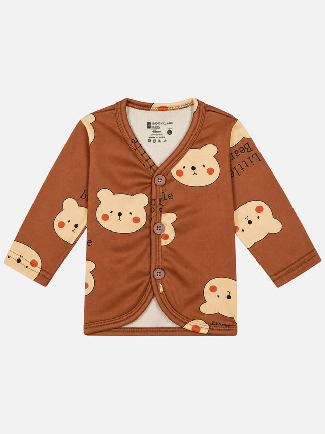 Baby Boys Front Open Full Sleeves Thermal Top with Button Closure for Warm Innerwear and Easy Dressing