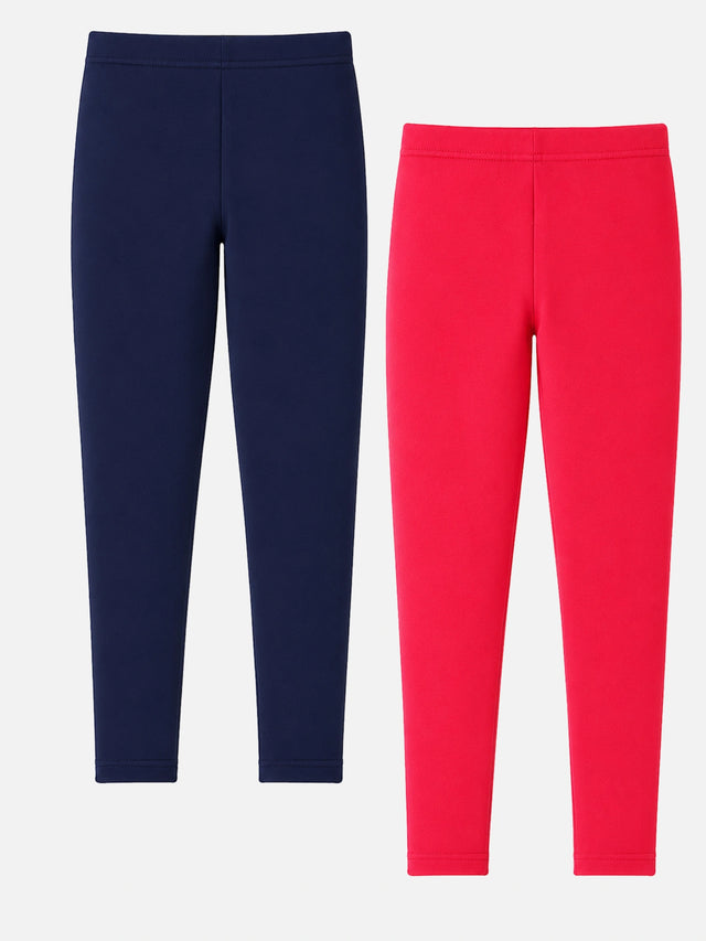 Girls Solid Cotton Leggings with Comfortable Regular Fit, Stretch Feel and Easy Movement - Pack of 2