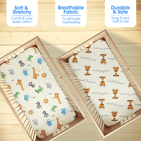 Safari Print Cotton Fitted Cot Sheet Set - Bodycare