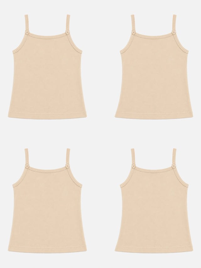 Girls 100% Cotton Printed Sleeveless Vest Camisole for Everyday Innerwear Comfort and Regular Use - Pack of 4