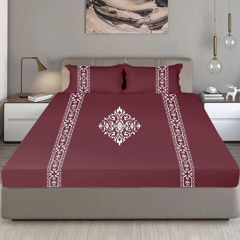 King Size Cotton Fitted Bedsheet Applique Print - Bodycare