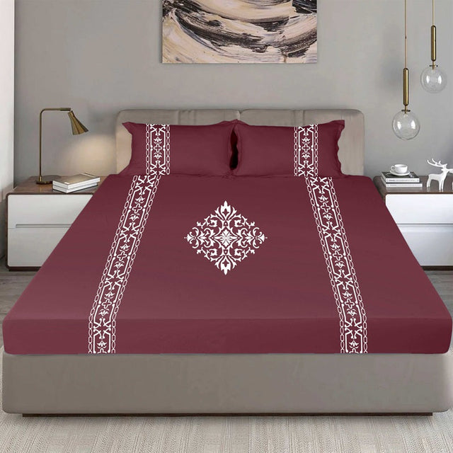King Size Cotton Fitted Bedsheet Applique Print - Bodycare