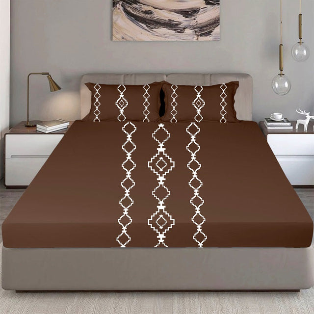 King Size Cotton Bedsheet Burgundy Geometric - Bodycare