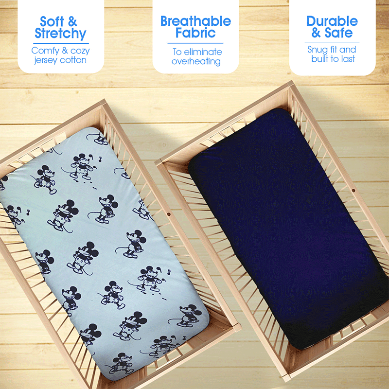 Bodycomfy 100% Cotton Hosiery Fitted Cot Sheet Pack of -Disney Print and Royal Blue Assorted Free