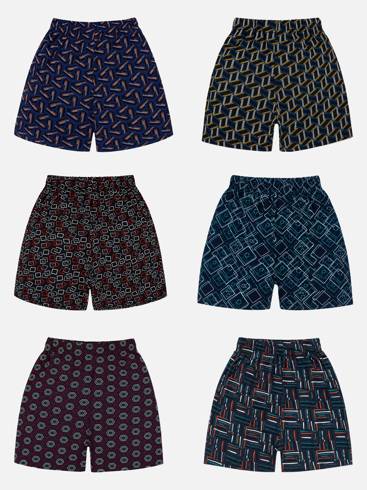 Boys Printed Shorts for Casual Wear, Lounge Comfort, Easy Movement and Regular Wardrobe Use - Pack of 6