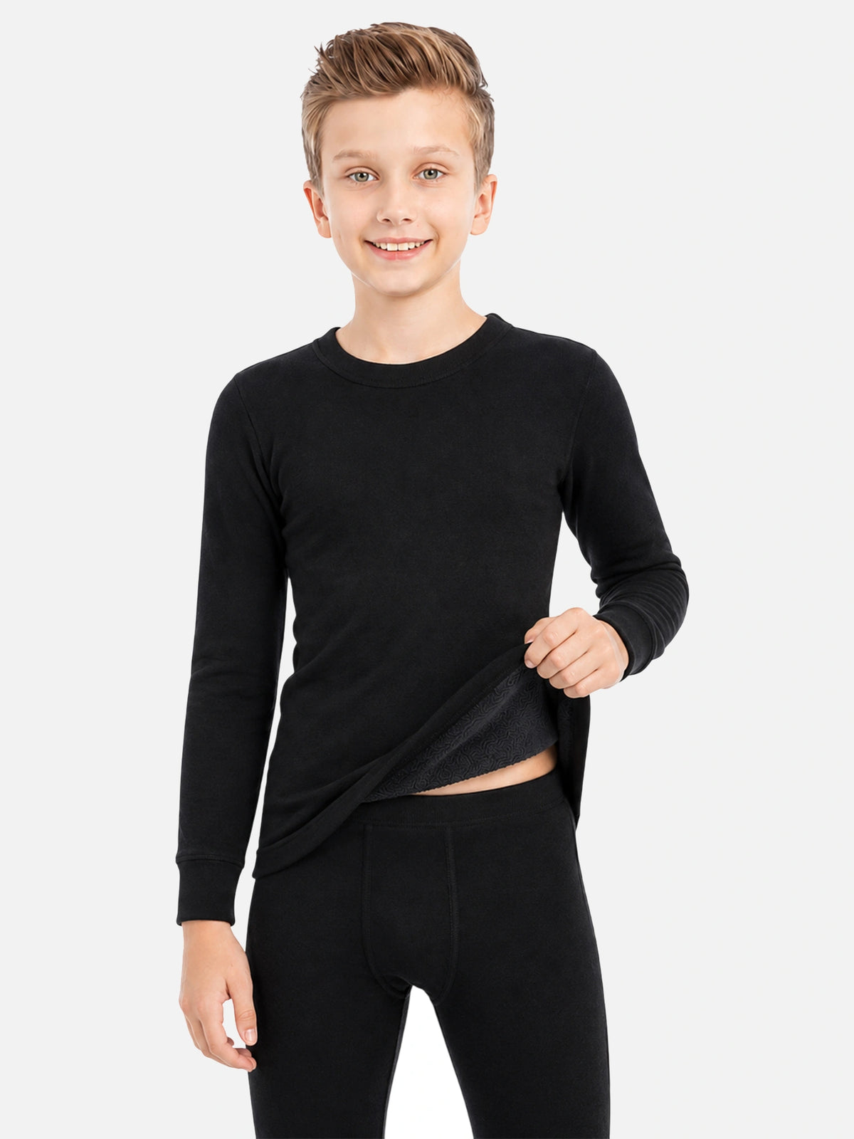 Unisex Kids Heat Max Thermal Top Round Neck Full Sleeves with Fur Fleece Inside for Very High Warmth - Pack of 1